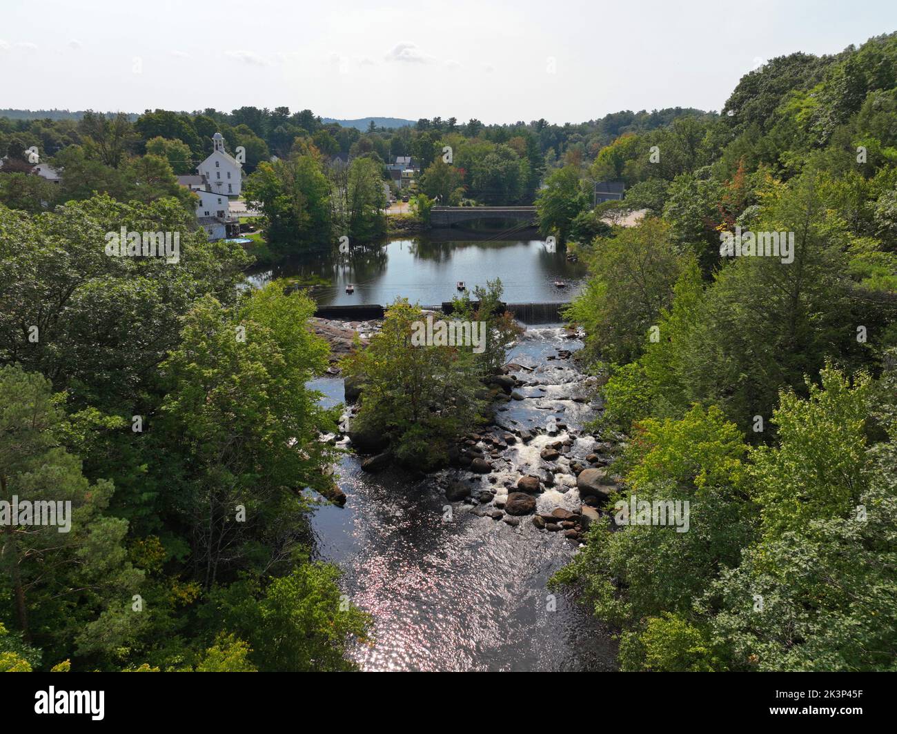 Great Falls on Contoocook River in historic town center of Bennington