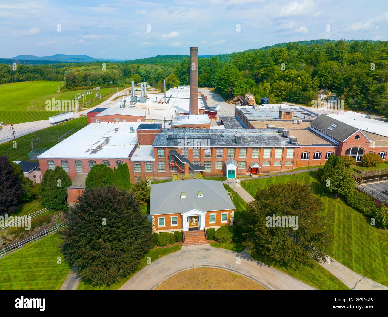 Monadnock Mill aerial view at Contoocook River in historic town center