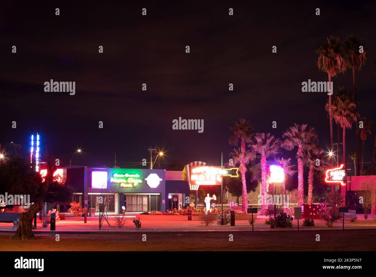 Casa Grande, Arizona, USA January 3, 2021 Neon lights shine at night