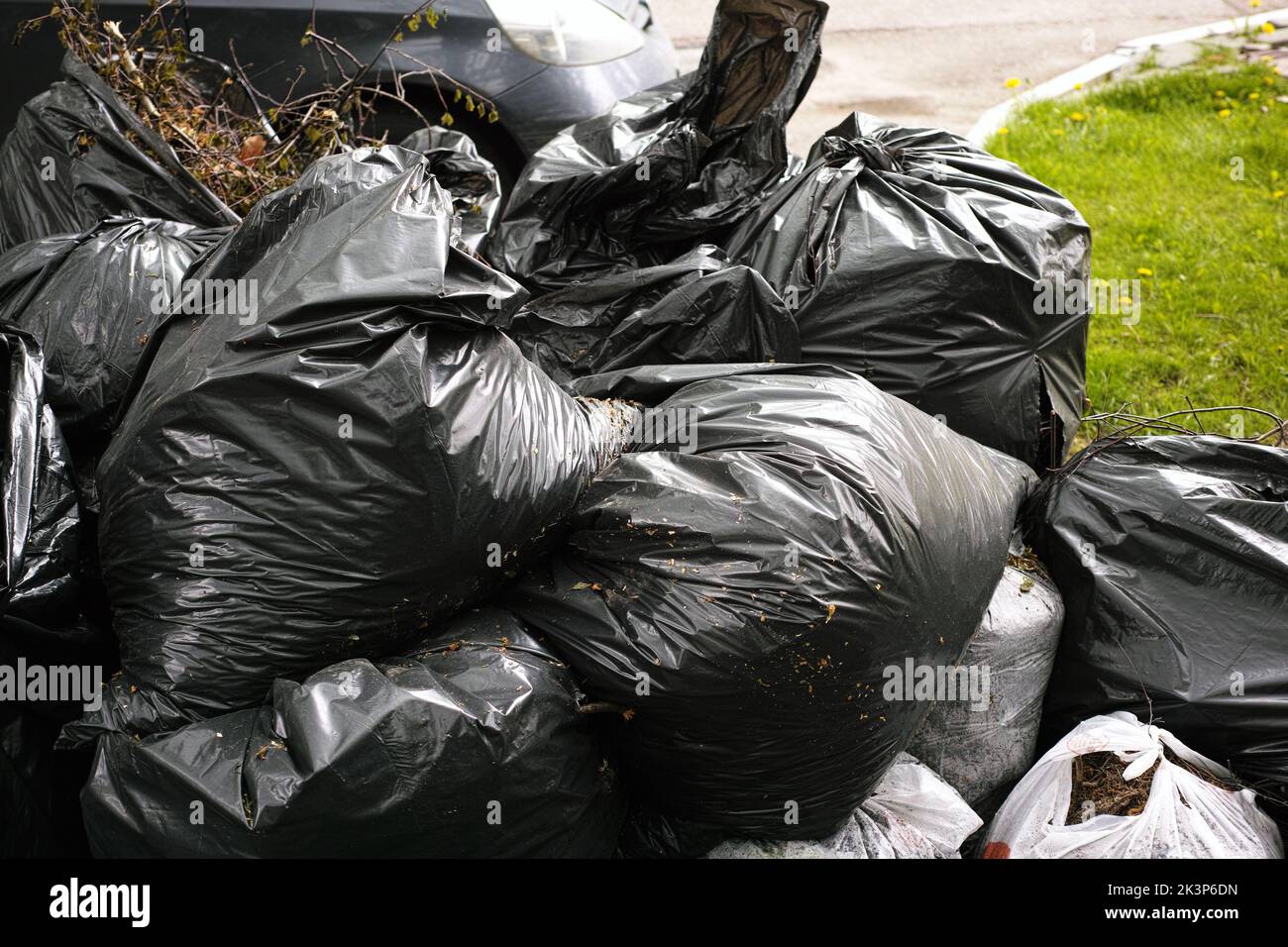 Garbage Bags Large Pile, Plastic Garbage Waste Big Stack, Lot of Waste Bag  and Sky Background, Copy Space Stock Image - Image of dustbin, landfill:  194988041