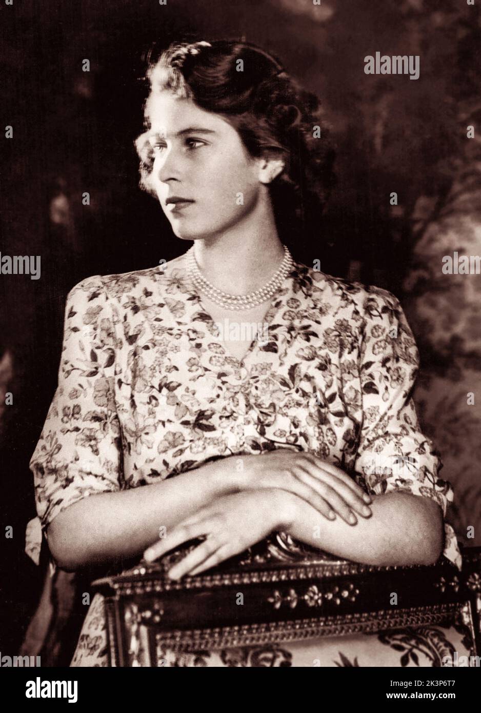 Young Princess Elizabeth (Later Queen Elizabeth II) in a 1944 studio portrait just prior to her 18th birthday. Stock Photo