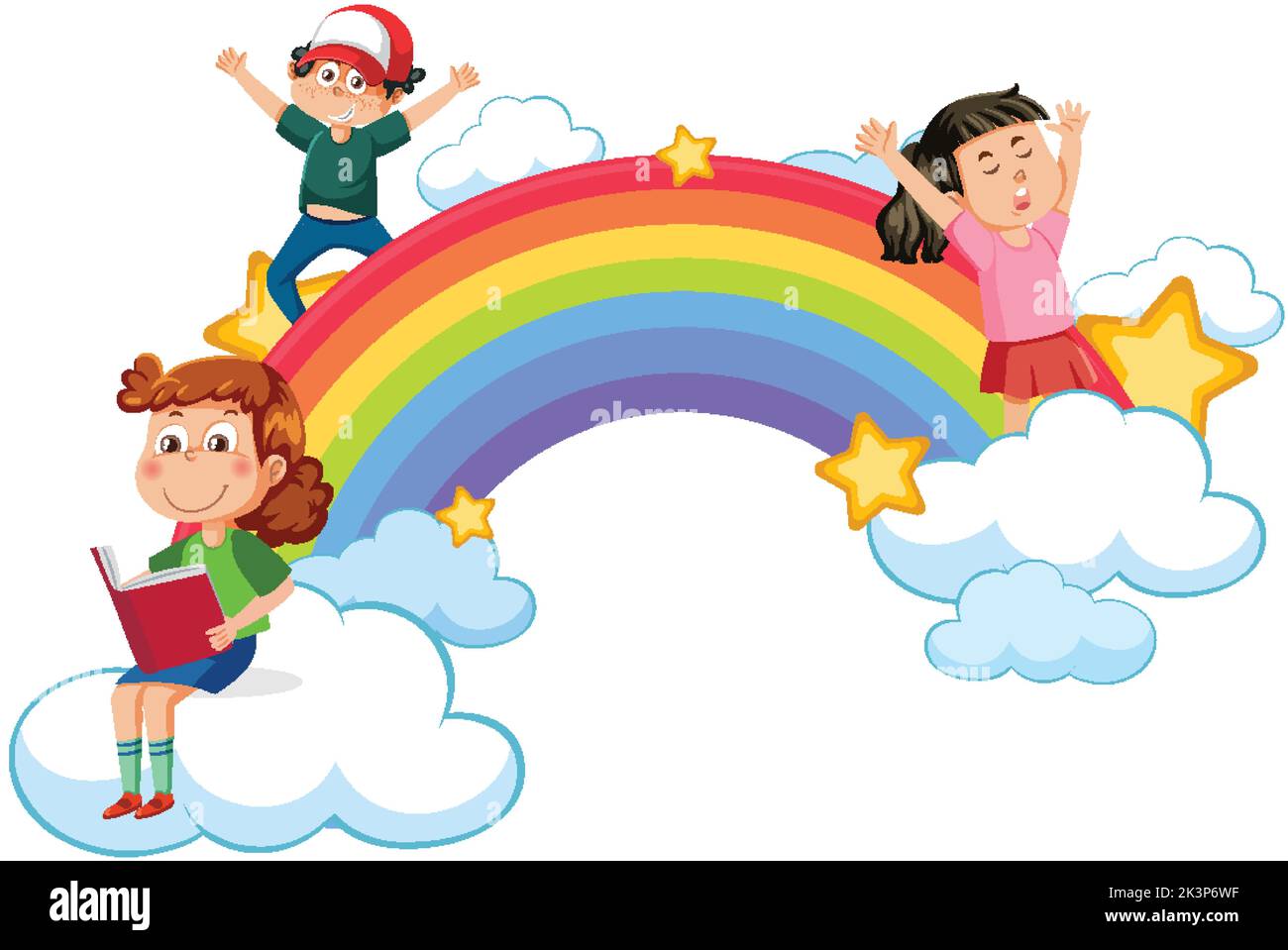 Happy children with rainbow illustration Stock Vector Image & Art - Alamy