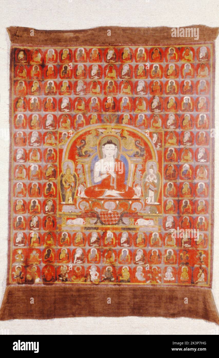 Thangka, Tibetan Buddhist painting, Vairocana Western bka'-gdam-'bris, 12 century, Po Monastery in Spiti Stock Photo