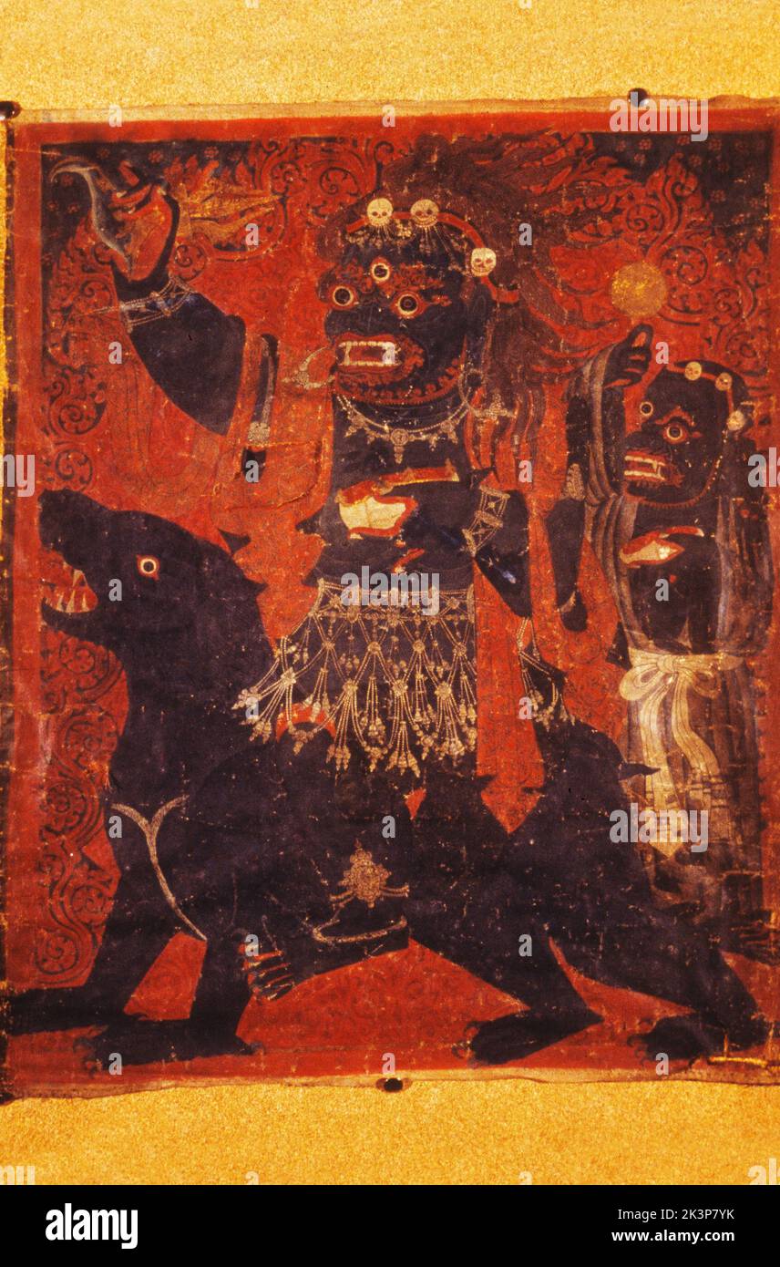 Thangka, Tibetan Buddhist painting, Form of Mahakala(?) Bal-'bris, late 15th or early 16th century Stock Photo