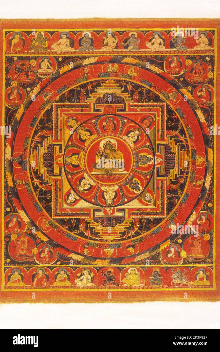 Thangka, Tibetan Buddhist painting, 16th century, Mahakala Mandala, Tibetan Nepali School, gTsang District Stock Photo
