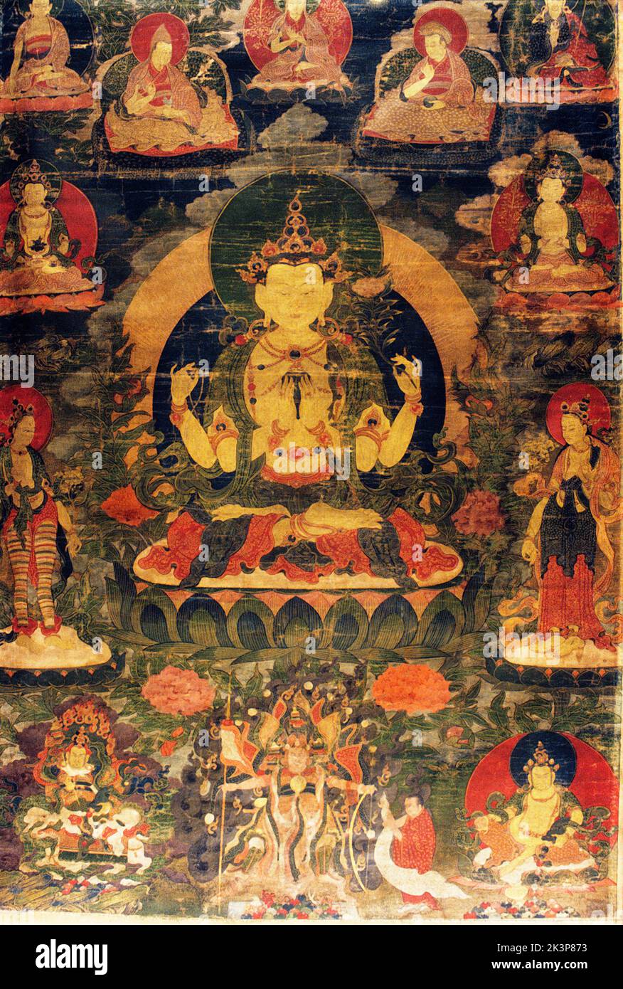 Tibet, 18th century Avalokiteshvara, New Menri School Central, Tibet Stock Photo