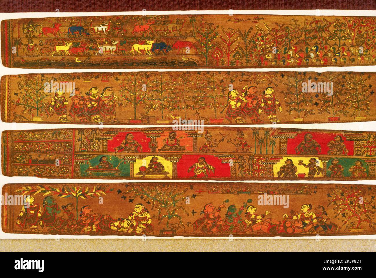 India: Orissa, 18th century, Palm leaf manuscript, Rasa poem book text and pictures Stock Photo