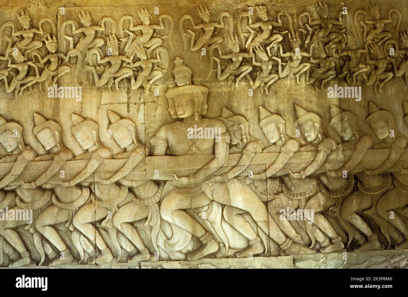 Cambodia: Angkor Wat, East 1st Gallery, South Aisle, The Churning of the Sea of Milk, Shiva Stock Photo