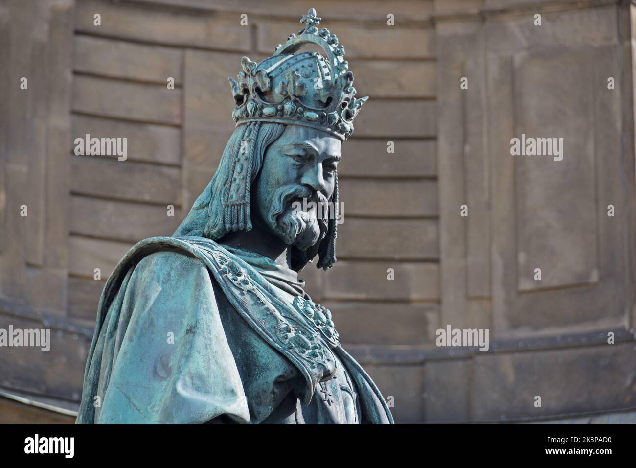 Prague photo series: Monument of Charles IV in front of Charles Bridge in Prague Stock Photo