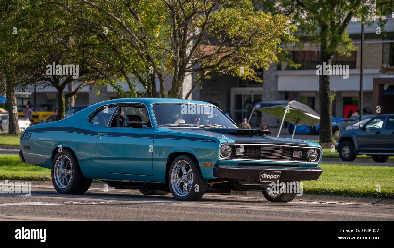 BLOOMFIELD HILLS, MI/USA - AUGUST 15, 2020: A 1970 Plymouth Duster 440 car on the Woodward Dream Cruise route. Stock Photo