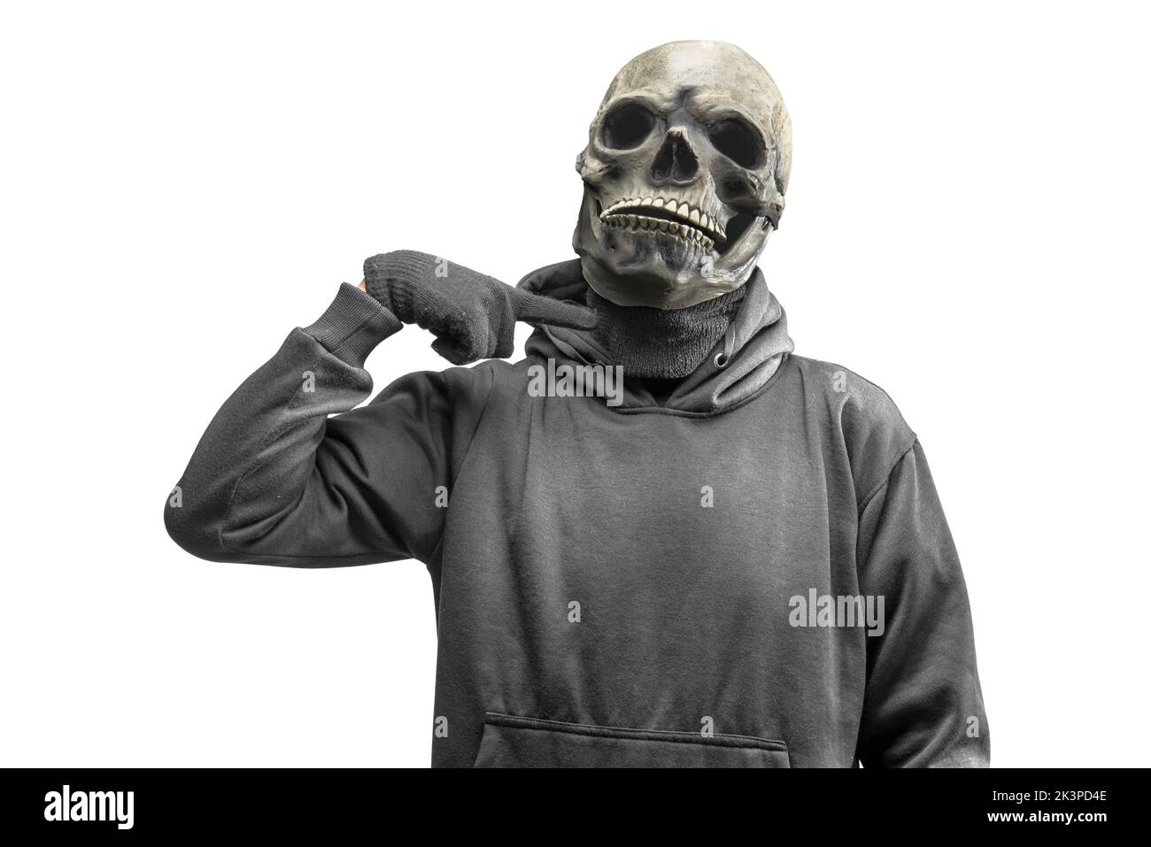 Man with a skull head costume for Halloween isolated over white background Stock Photo