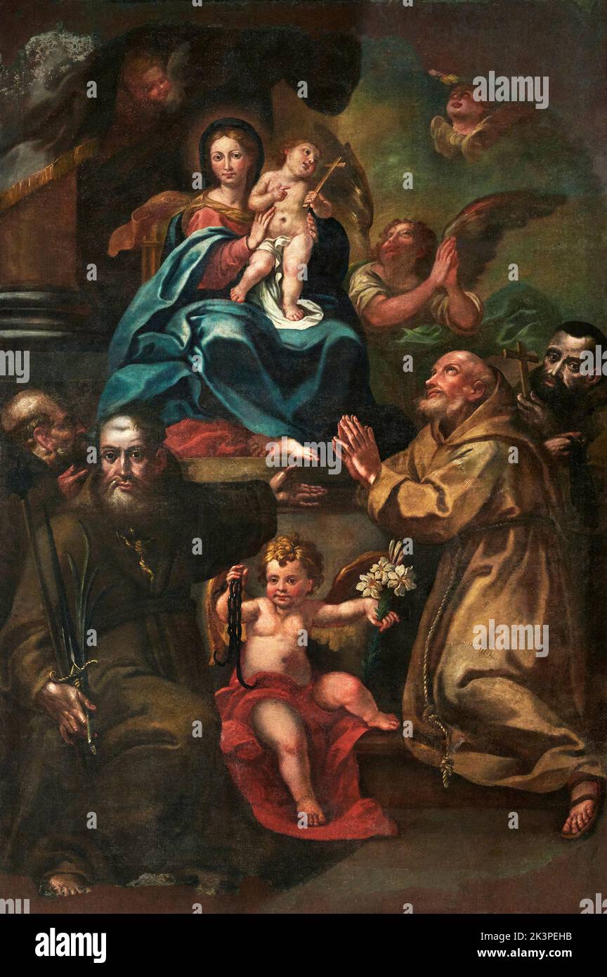 Madonna col Bambino fra santi francescani olio su tela Giovanni