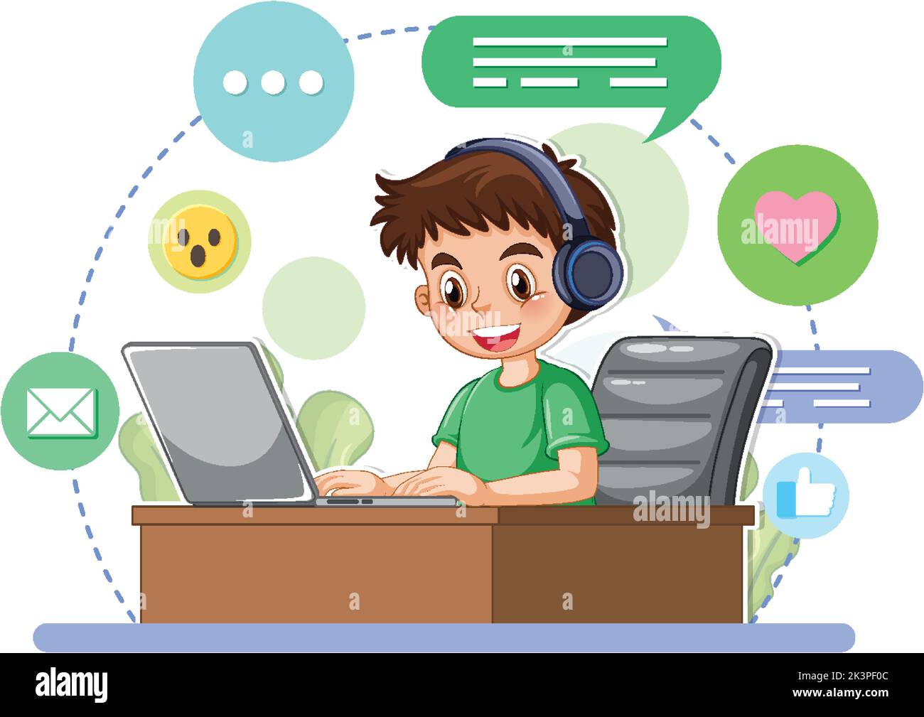 A boy browsing internet on laptop illustration Stock Vector Image & Art ...