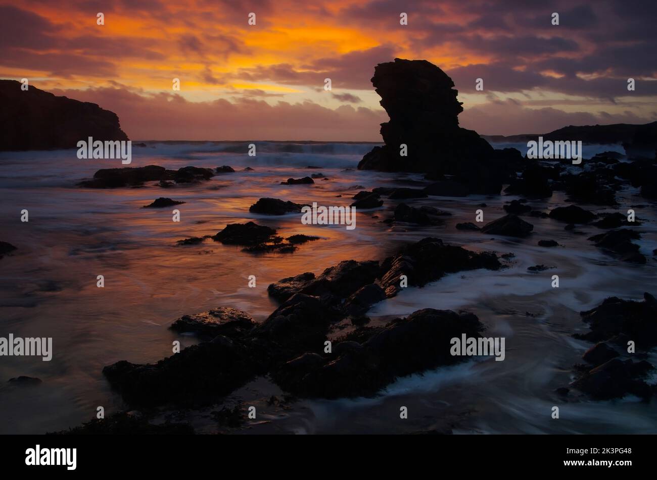 Sunset, Porth y Post, Trearddur Bay, Anglesey. Stock Photo