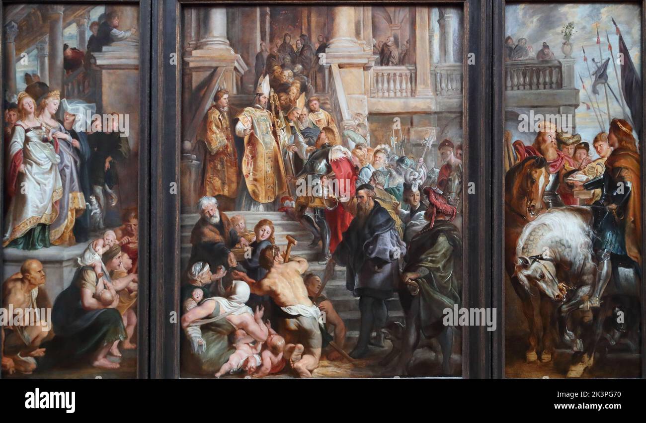 Oil Sketch for the High Altarpiece, St Bavo, Ghent by the Flemish artist Peter Paul Rubens at the National Gallery, Trafalgar Square, London, UK Stock Photo
