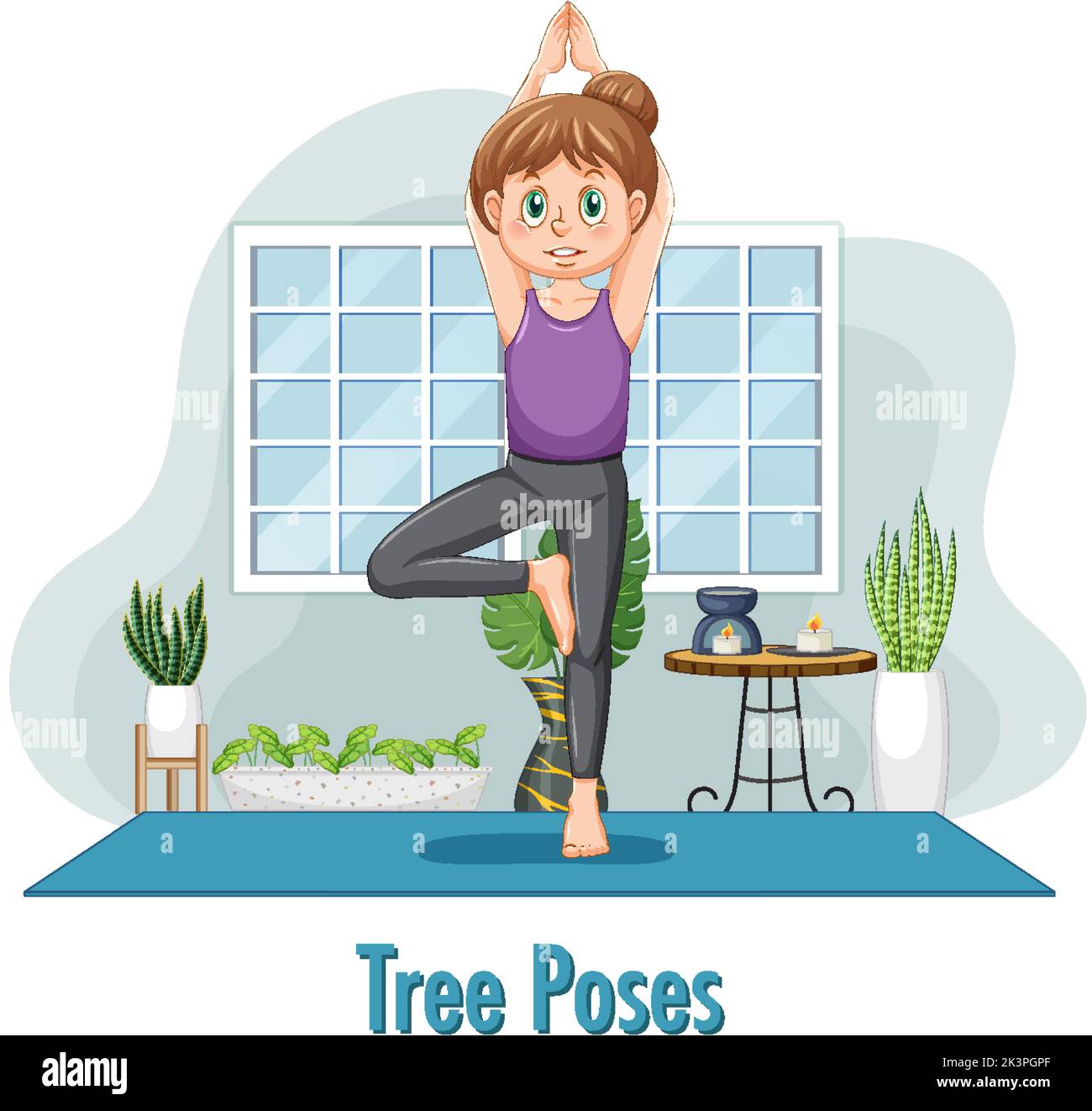 Woman doing yoga at home illustration Stock Vector Image & Art - Alamy