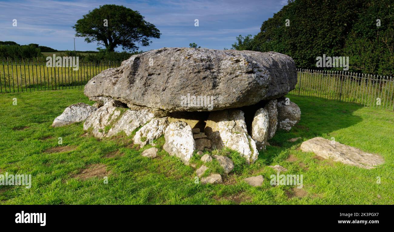 Lligwy Burial Chamber, Moelfre Anglesey, North Wales, United Kingdom. Stock Photo