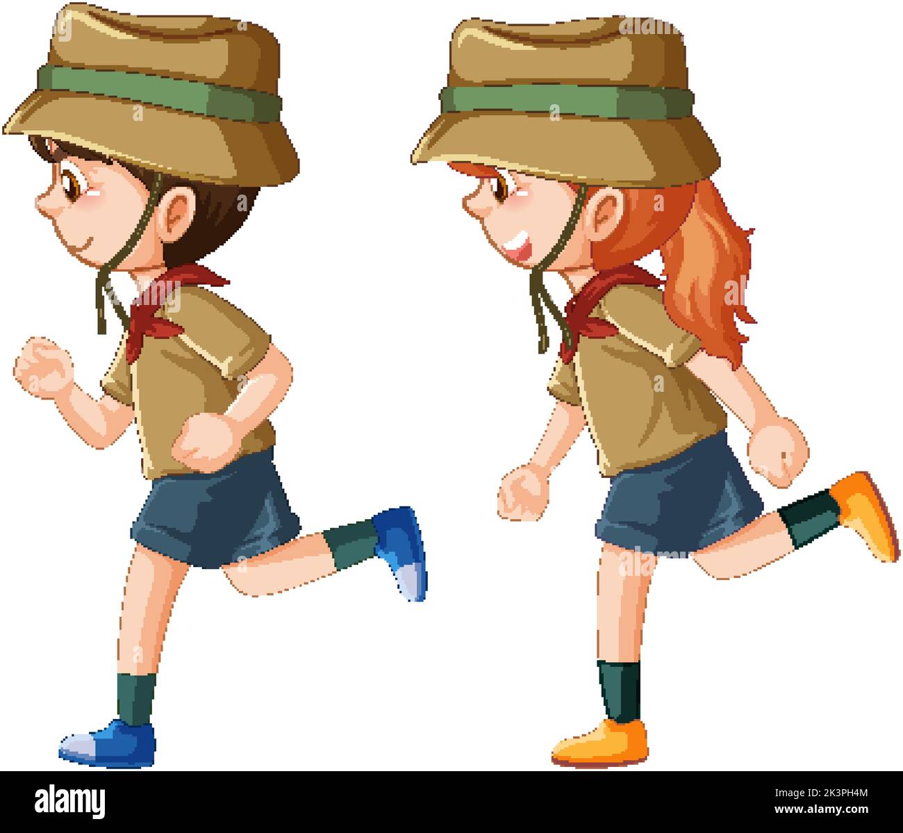 Camping kids running on white background illustration Stock Vector