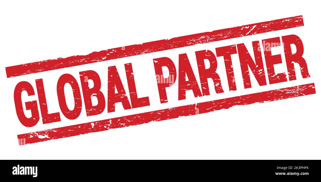 GLOBAL PARTNER text written on red rectangle stamp sign. Stock Photo