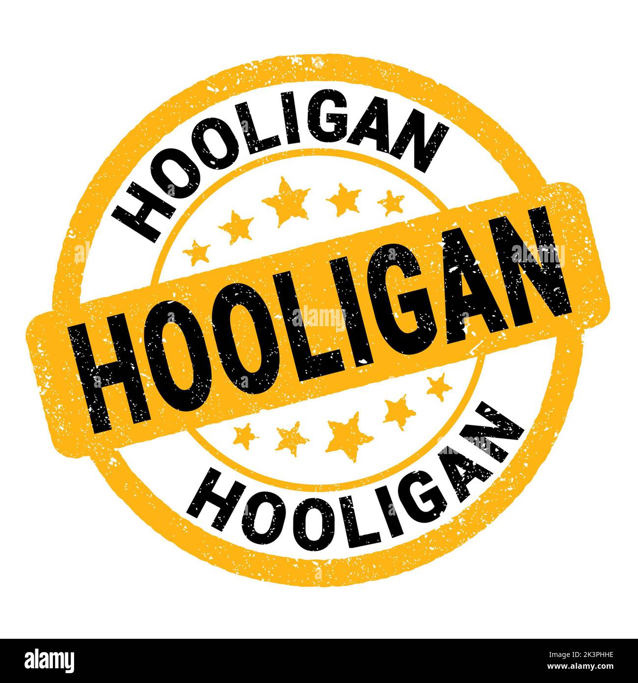 HOOLIGAN text written on yellow-black grungy stamp sign. Stock Photo