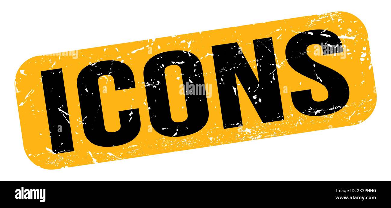 ICONS text written on yellow-black grungy stamp sign. Stock Photo