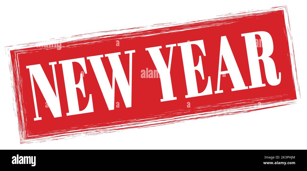 NEW YEAR text written on red rectangle stamp sign. Stock Photo