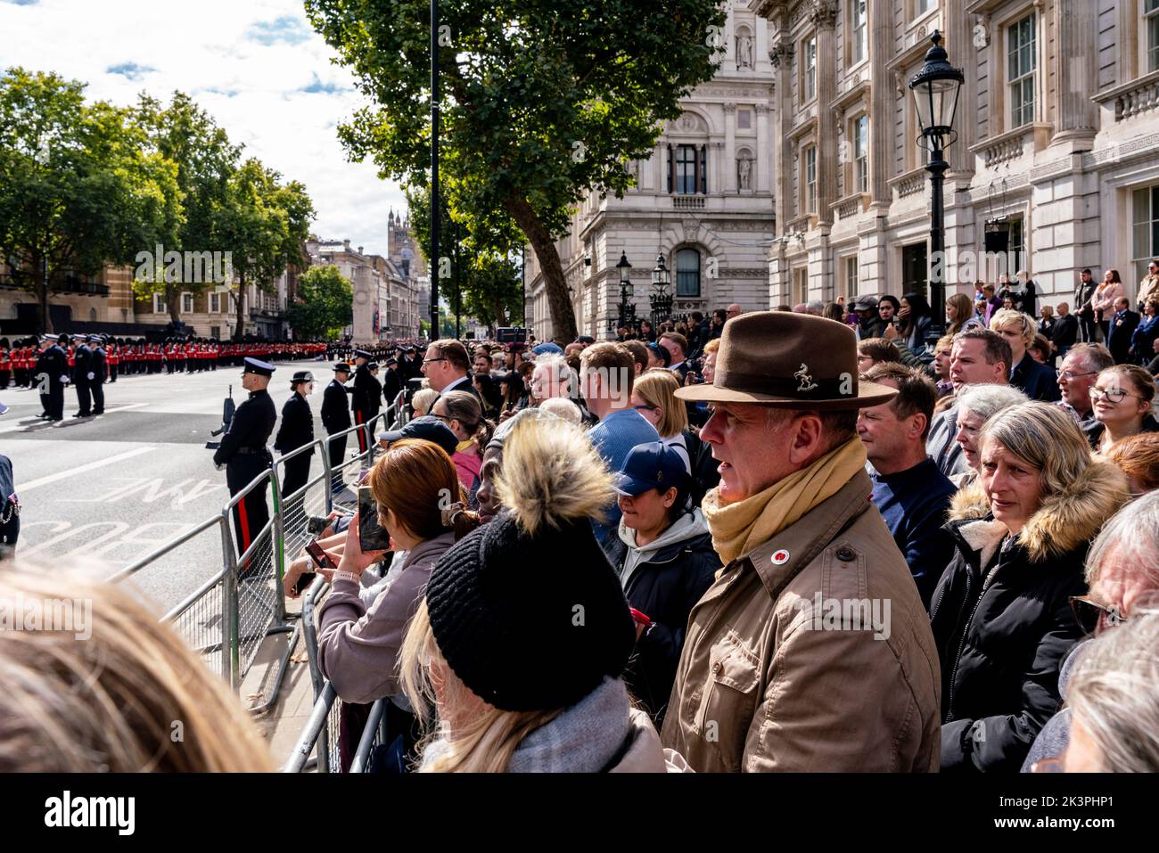 Crowds Of People Come To London To Watch The Queen's Funeral, Whitehall, London, UK. Stock Photo
