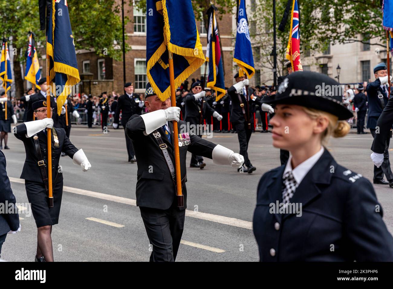 The Royal British Legion March Down Whitehall To Take Part In The Queen Elizabeth II Funeral Procession, London, UK. Stock Photo
