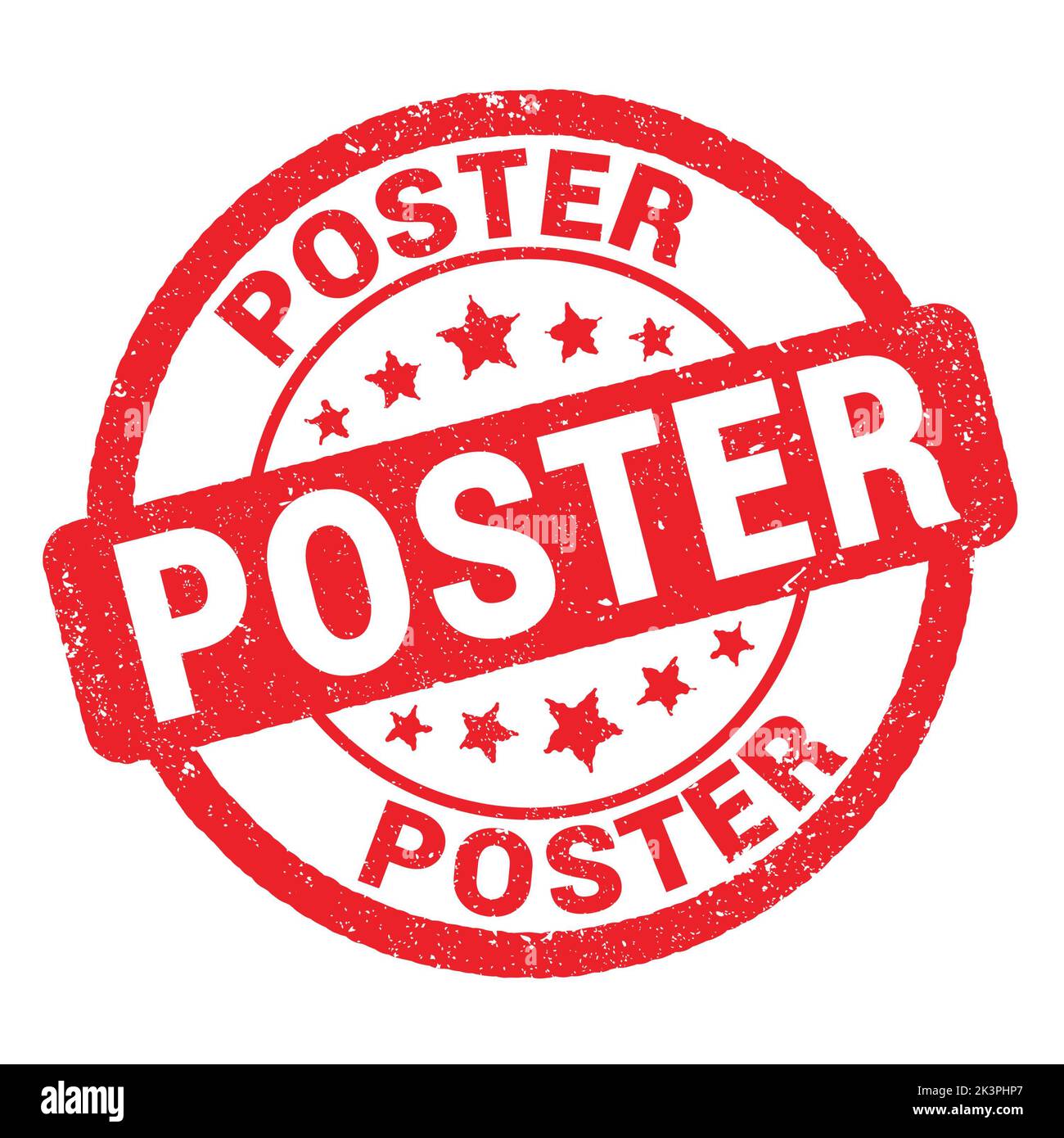 POSTER text written on red grungy stamp sign. Stock Photo