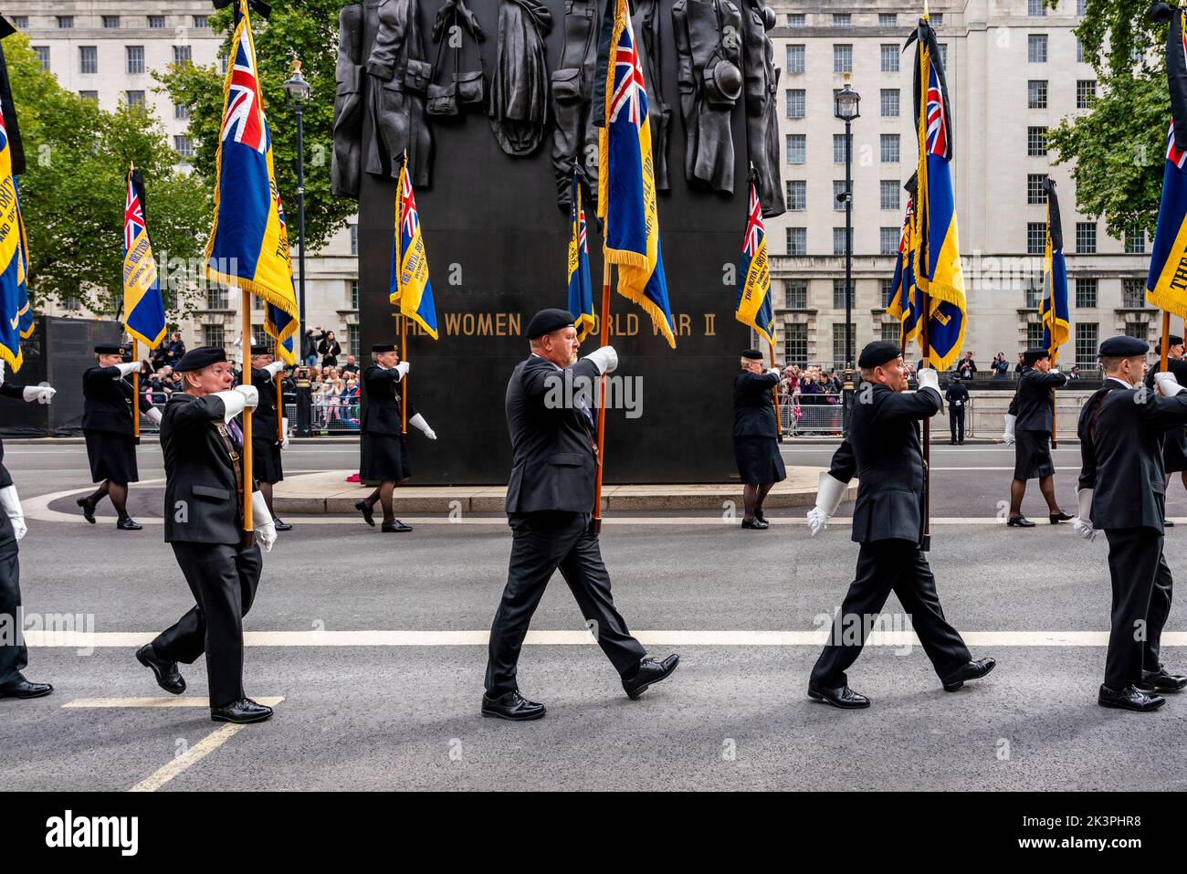 The Royal British Legion March Down Whitehall To Take Part In The Queen Elizabeth II Funeral Procession, London, UK. Stock Photo