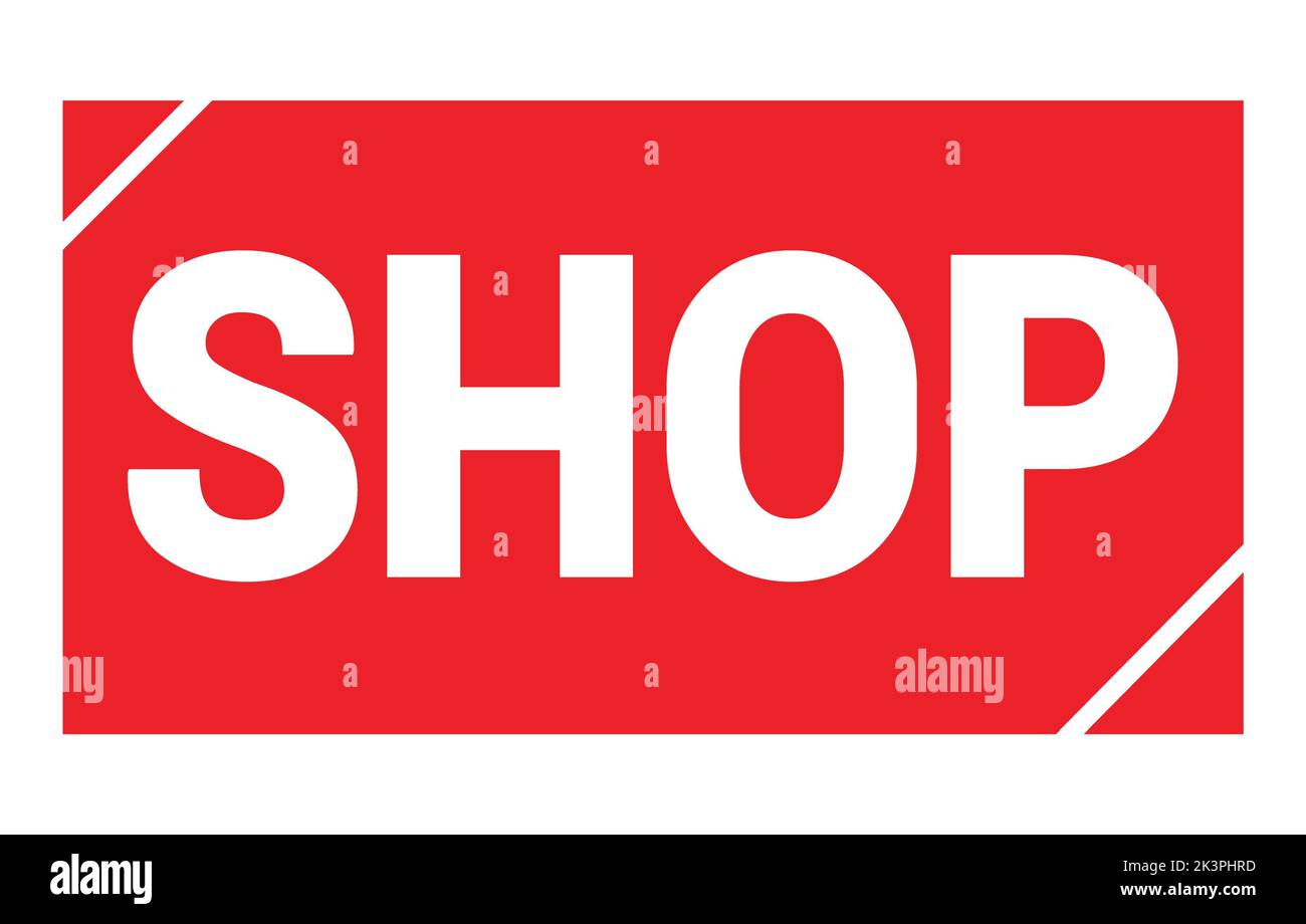 SHOP text written on red rectangle stamp sign Stock Photo - Alamy