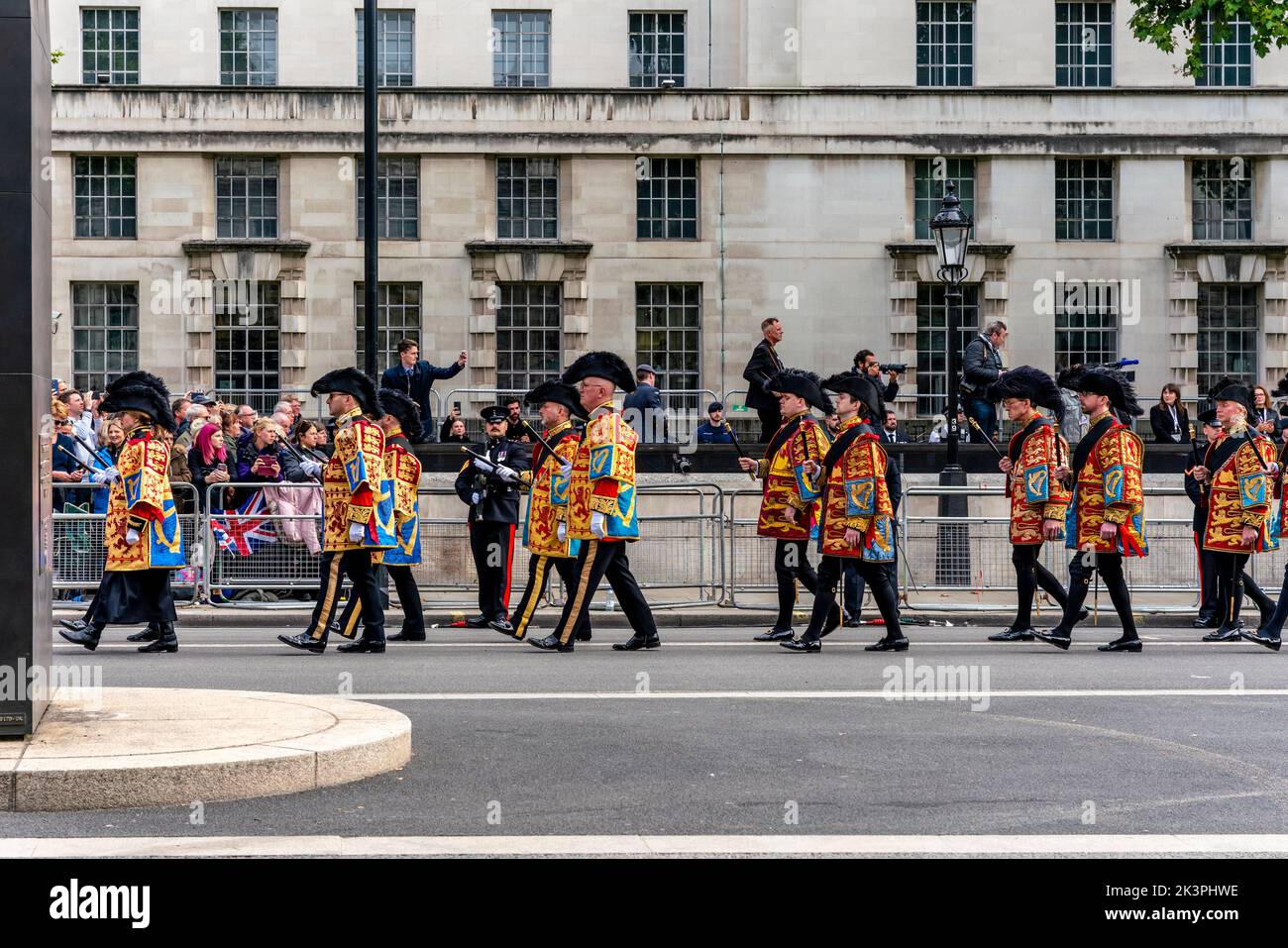 The King's/Royal Heralds Take Part In Queen Elzabeth's Funeral Procession, Whitehall, London, UK. Stock Photo