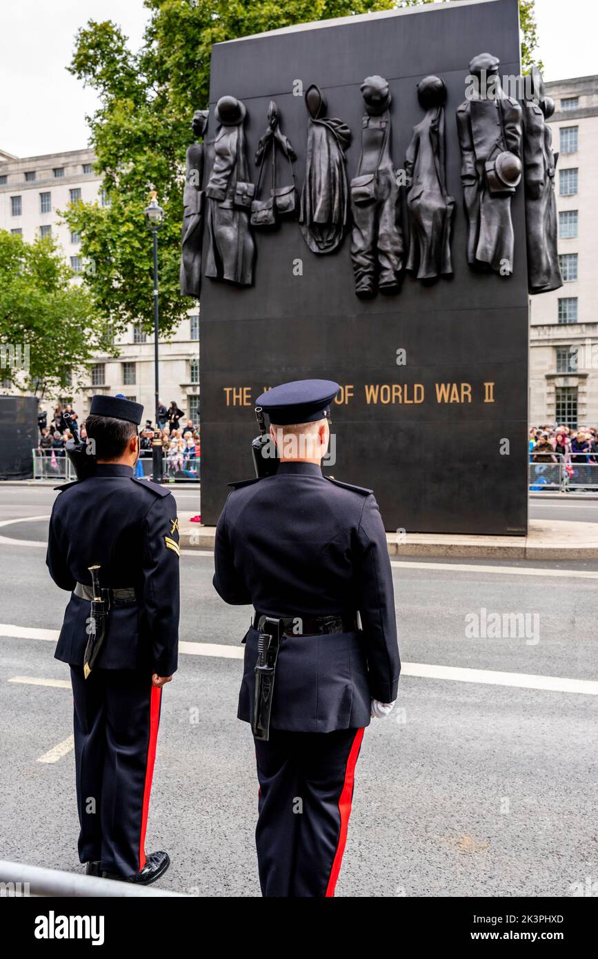 British Army Soldiers Stand Guard Along The Queen Elizabeth II Funeral