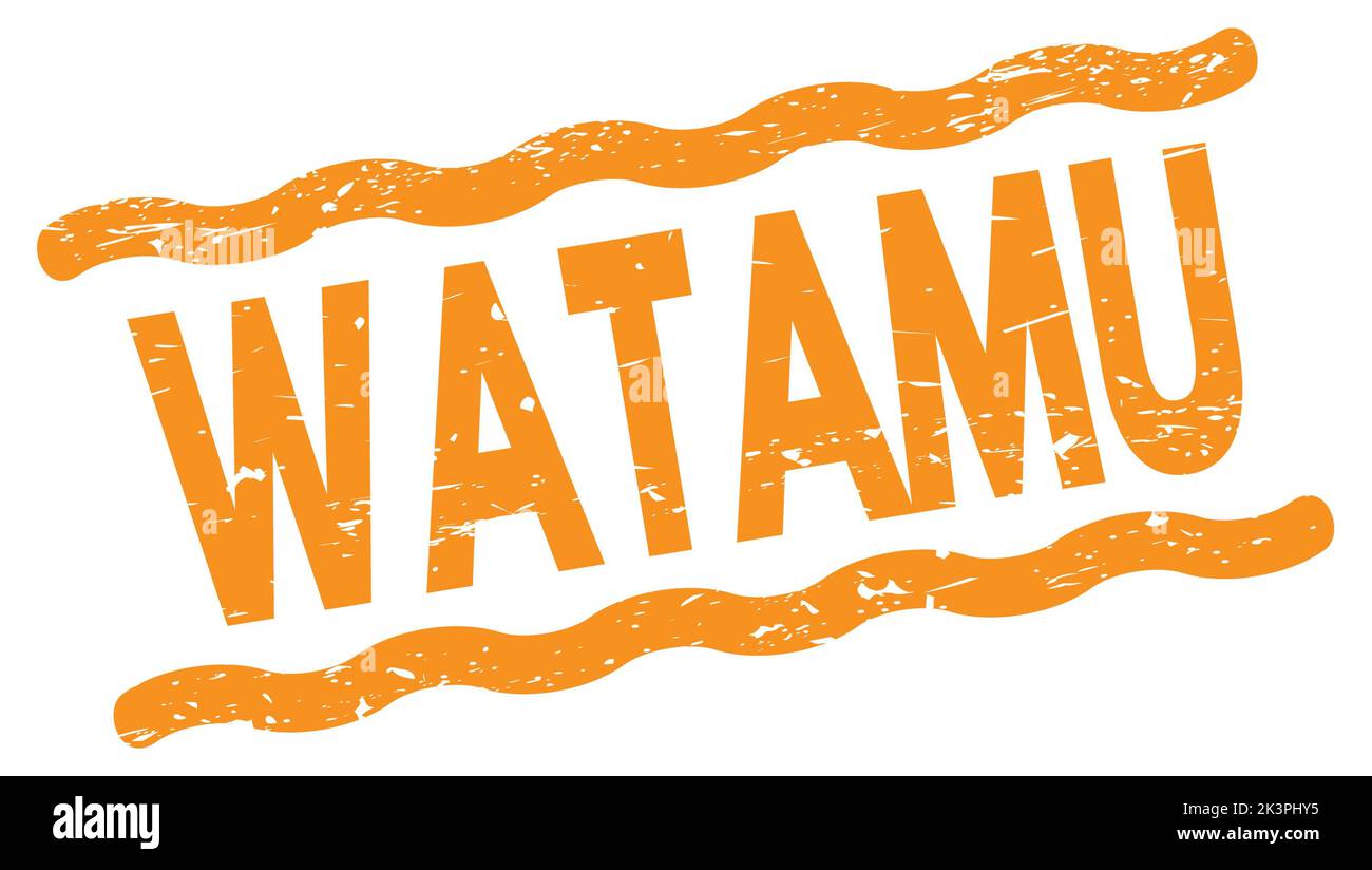 WATAMU text written on orange lines stamp sign. Stock Photo