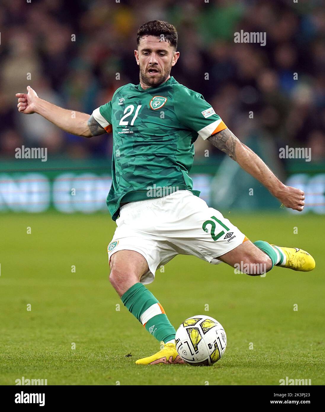 File photo dated 27-09-2022 of Republic of Ireland's Robbie Brady who is confident he has more to offer the Republic of Ireland after marking his first start in 18 months with a face-saving Nations League winner against Armenia. Issue date: Wednesday September 28, 2022. Stock Photo