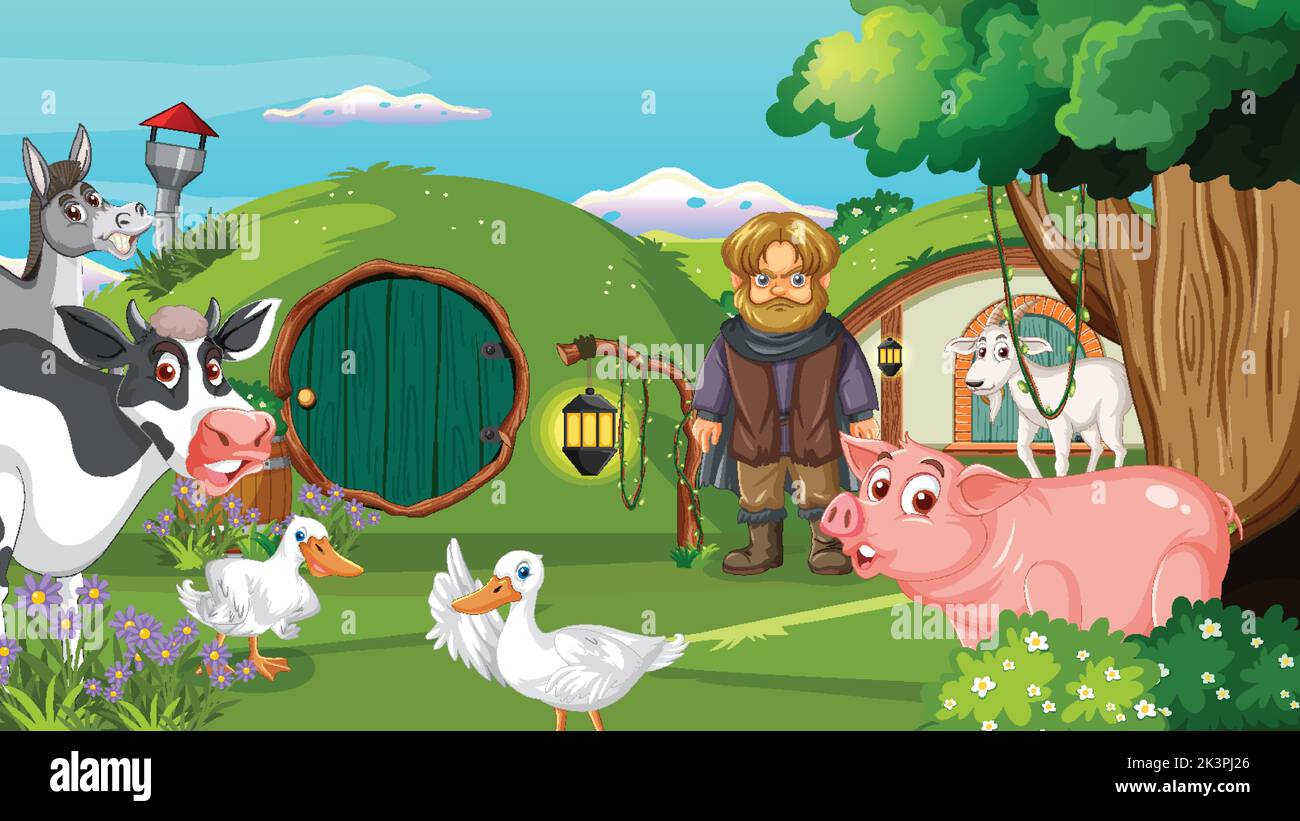 Cartoon scene with farm animals illustration Stock Vector Image & Art ...
