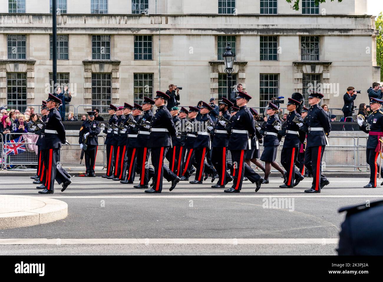 Members Of The British Military Take Part In Queen Elizabeth II Funeral Procession, Whitehall, London, UK. Stock Photo