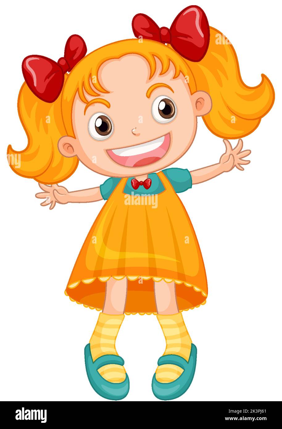 Little cute girl in yellow dress illustration Stock Vector Image & Art ...