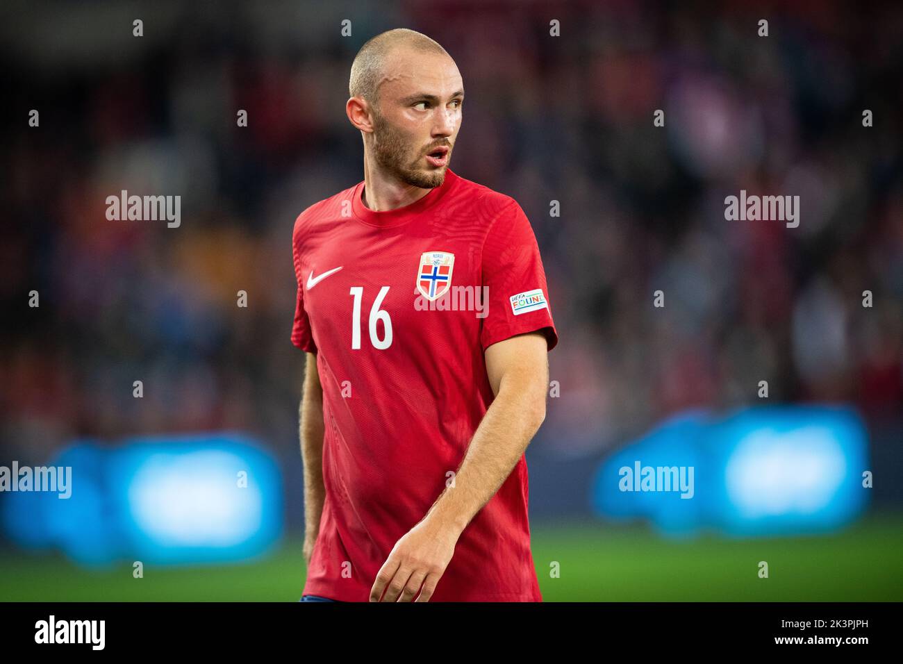 Oslo, Norway. 27th Sep, 2022. Sasa Lukic (16) of Norway seen during the UEFA Nations League match between Norway and Serbia at Ullevaal Stadion in Oslo. (Photo Credit: Gonzales Photo/Alamy Live News Stock Photo