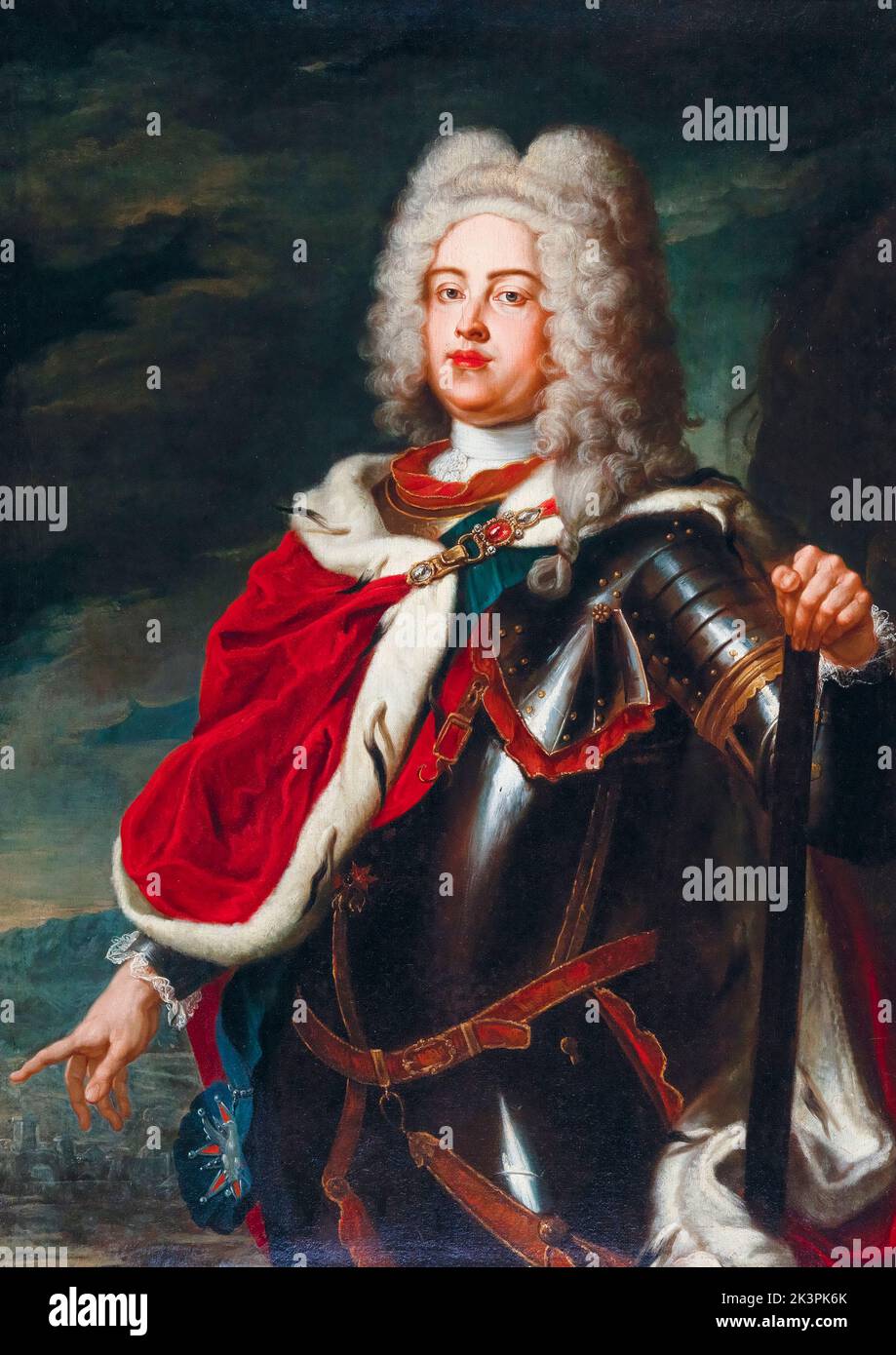 Frederick August II (1696-1763) Elector of Saxony and King of Poland (1733-1763), portrait painting in oil on canvas by Ádám Mányoki, 1722-1726 Stock Photo