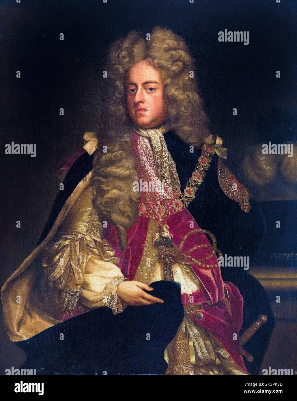 King George I of Great Britain and Ireland (1660-1727), reign (1714-1727), portrait painting in oil on canvas by artist of the English School, 1700-1799 Stock Photo