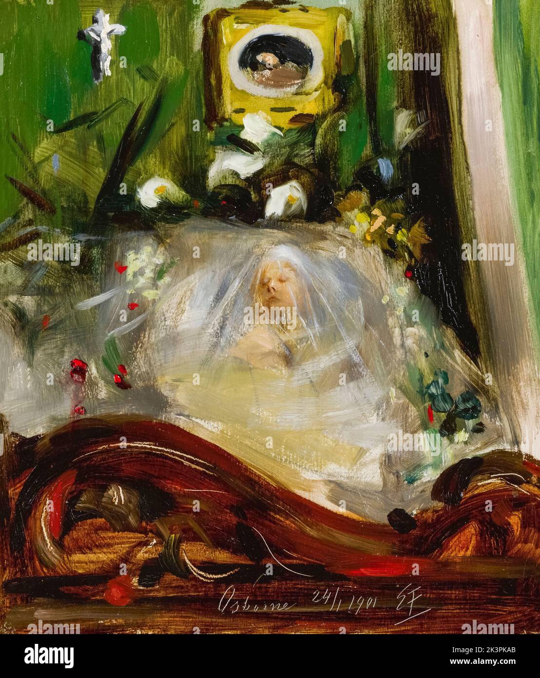 Queen Victoria (1819-1901), reign (1837-1901), lying in State, portrait painting in oil on panel by Emil Fuchs, circa 1901 Stock Photo