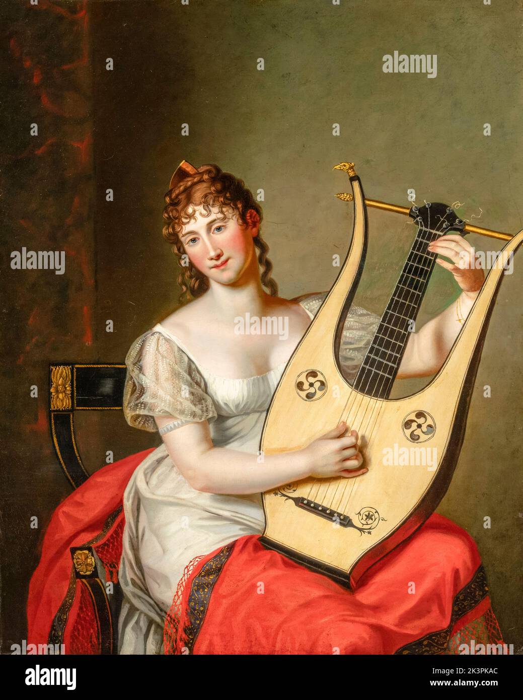 Frederica of Mecklenburg-Strelitz (1778-1841), Duchess of Cumberland & Teviotdale (1815-1841), Queen Consort of Hanover (1837-1841), playing a Lyre, portrait painting in oil on canvas by Friedrich Carl Gröger, before 1838 Stock Photo