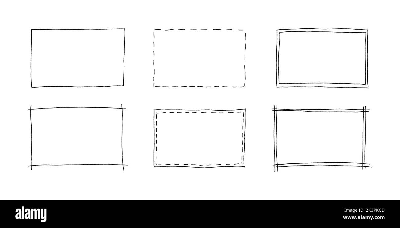 Free hand drawn rectangle frames set. Doodle rectangular shape