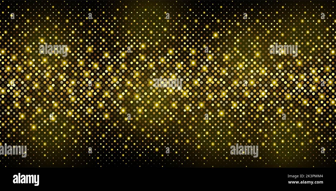 Shiny Gold Glitter Halftone Dotted Background Horizontal Panoramic