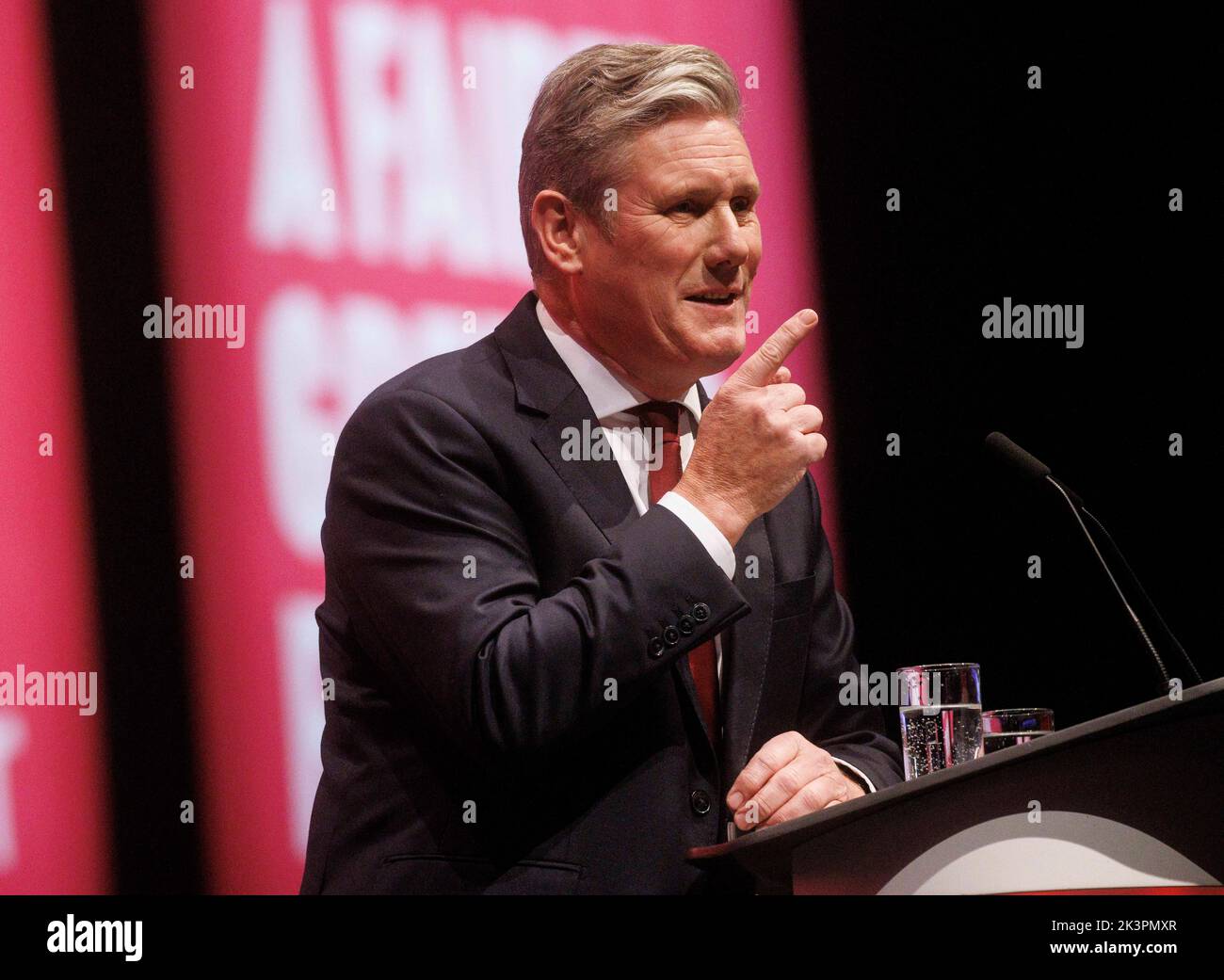 Liverpool, UK. 27th Sep, 2022. Labour Leader, Sir Keir Starmer, gives his keynote speech at the Labour Party conference in Liverpool. Credit: Karl Black/Alamy Live News Stock Photo