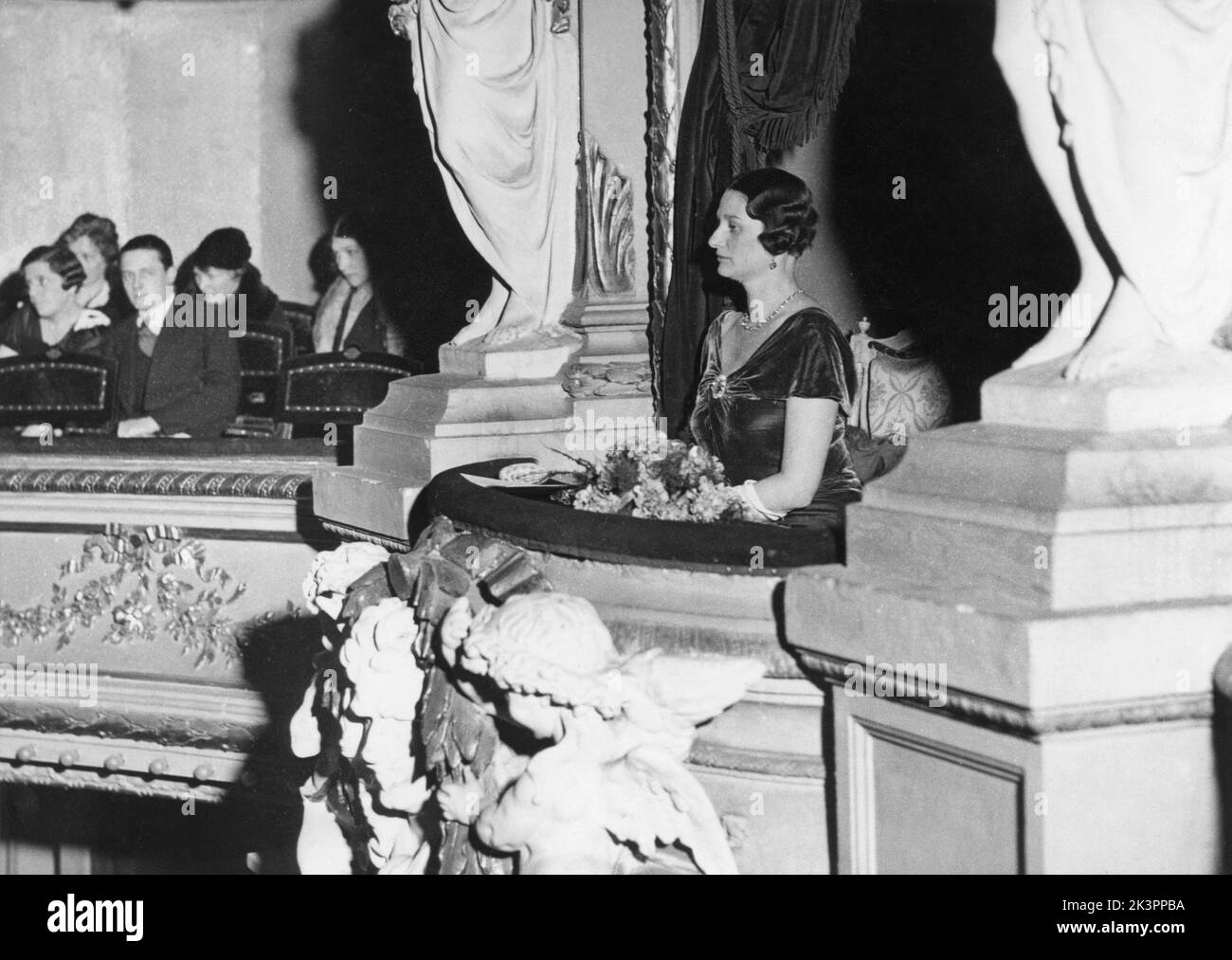 Princess Astrid of Sweden. 17 november 1905 - 29 august 1935. She was Queen of Belgium and the first wife of King Leopold III. Originally a princess of Sweden of the house of Bernadotte. During a car ride on august 29 1935 she was killed. Pictured on november 2 1933 at the Theatre Moliere. Stock Photo