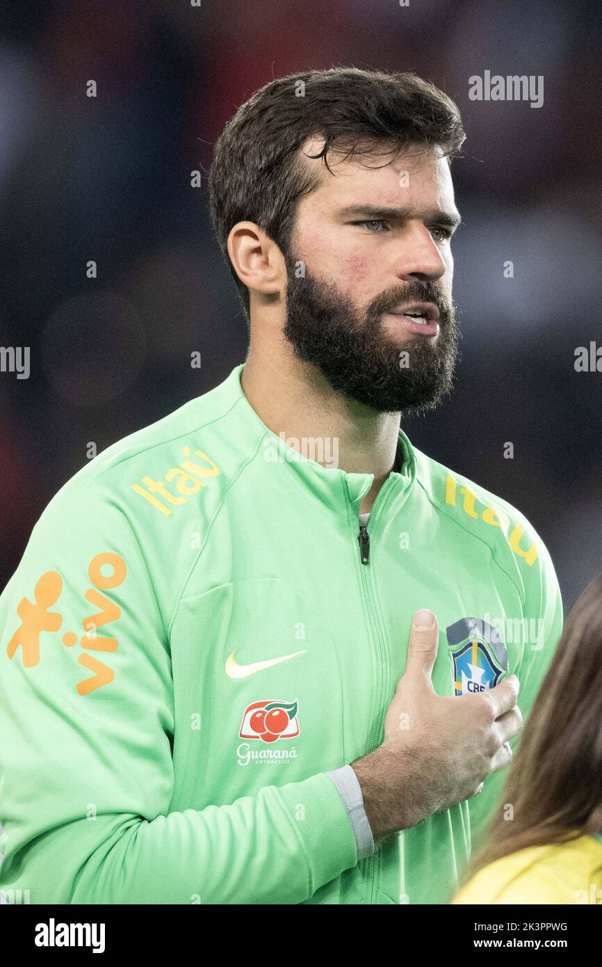 Paris, France, September 27, 2022, Goalkeeper Alisson Becker of Brazil during the international friendly match between Brazil and Tunisia at Parc des Princes on September 27, 2022 in Paris, France. Photo by David Niviere/ABACAPRESS.COM Stock Photo