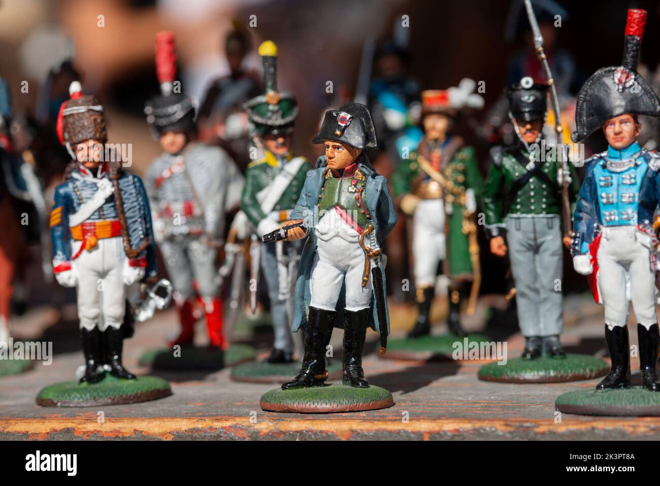 Italy, Flea Market, Toy Figurines of Emperor Napoleon Bonaparte Stock Photo