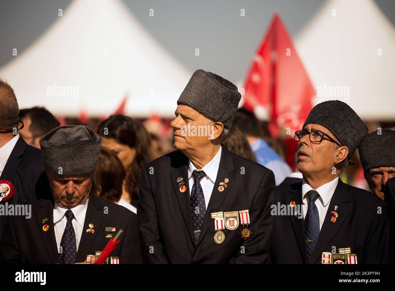 Izmir, Turkey - September 9, 2022: Three veterans in the same frame on the celebrations Liberation day of Izmir. All of them are Cyprus Veterans. Cema Stock Photo